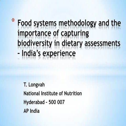 Food systems methodology and the importance of capturing icdam 2012