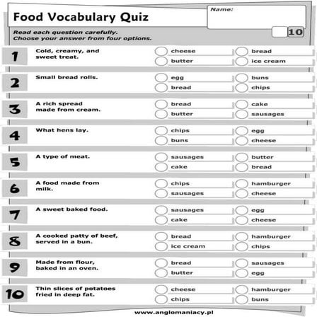worksheet Food 