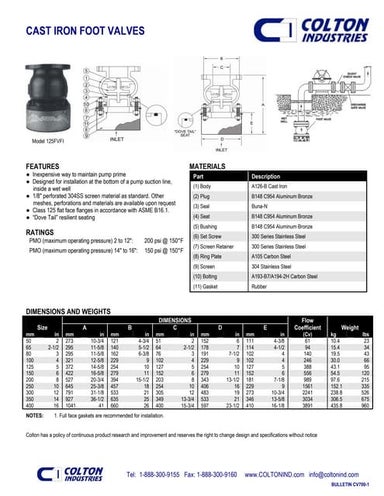 Foot valve for industrial pump applications