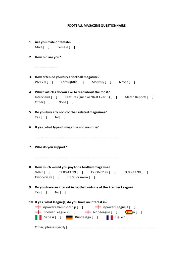 Football Magazine Questionnaire