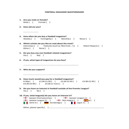 Football Magazine Questionnaire