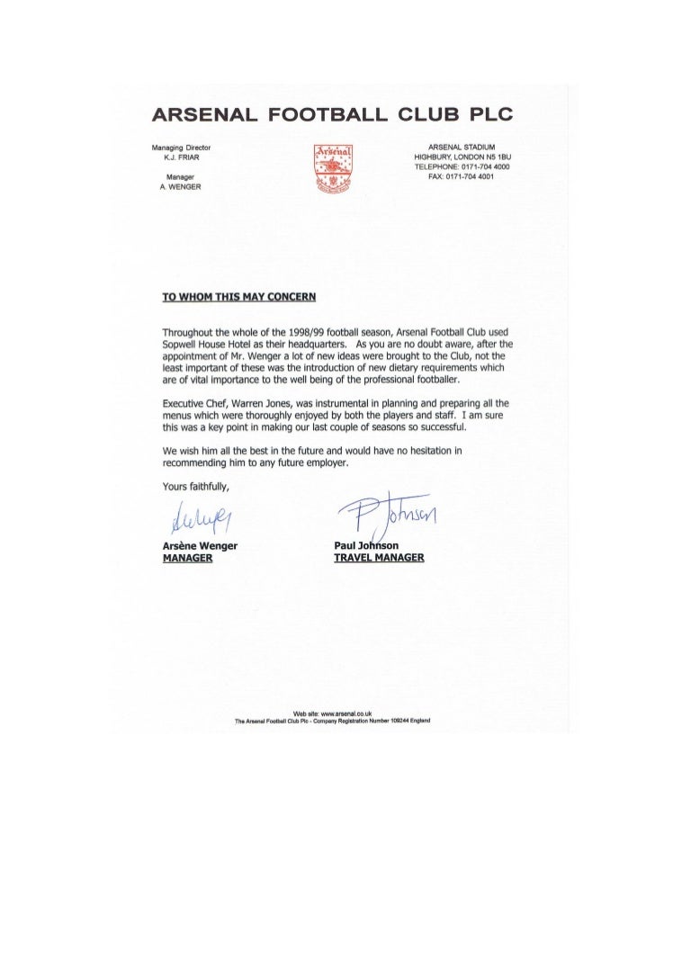 warren jones executive chef reference chef letter of recommendation