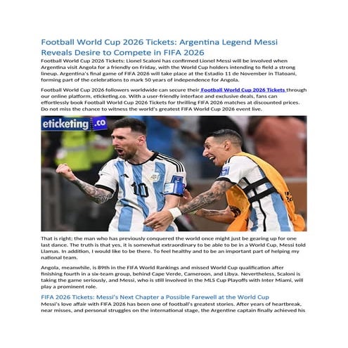 Football World Cup 2026 Tickets Argentina Legend Messi Reveals Desire to Comp...