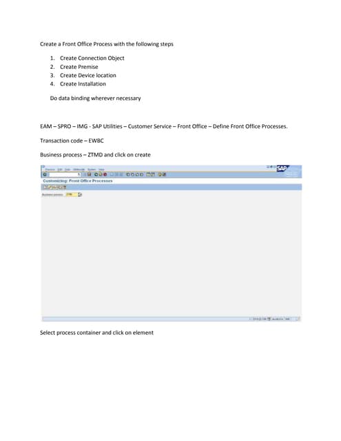 Configuration steps to create Front Office Process for Technical Master Data ...