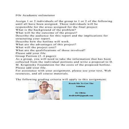 FOr Acadamic onlinetutorAssign 1 or 2 individuals of the group t.docx