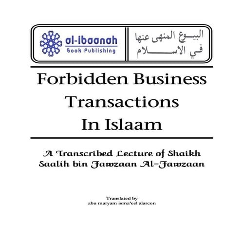 Forbidden Business Transactions In Islaam