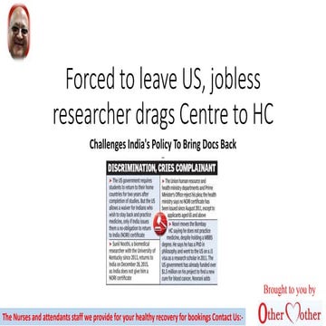 Forced to leave us, jobless researcher drags centre to hc
