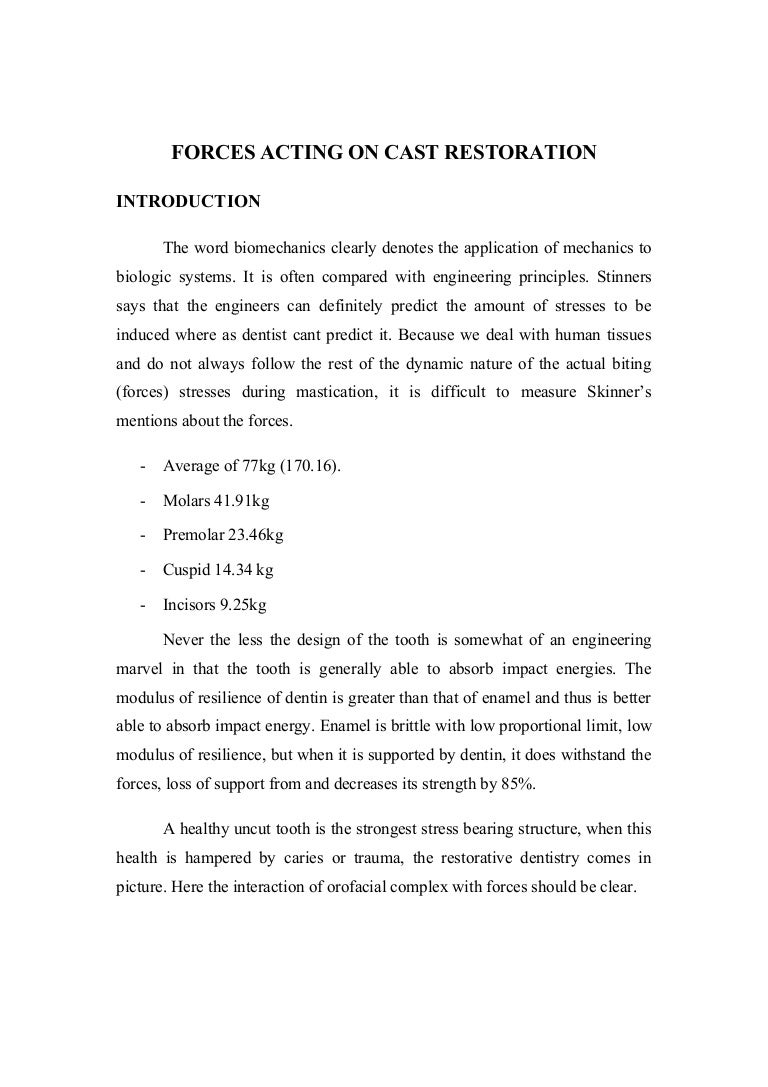 Forces Acting On Dental Cast Restoration Dental Courses