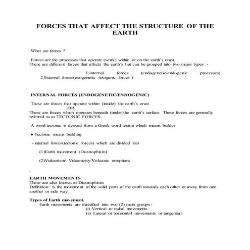Forces that affect the structure of the earth | DOCX