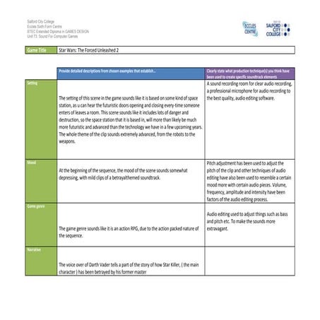 Force unleashed 2 analysis