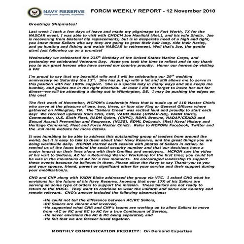 Reserve Force weekly 12 november 10