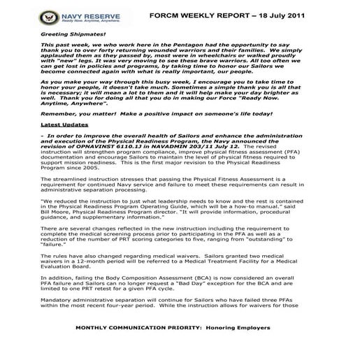 Reserve Force weekly 18 july 2011
