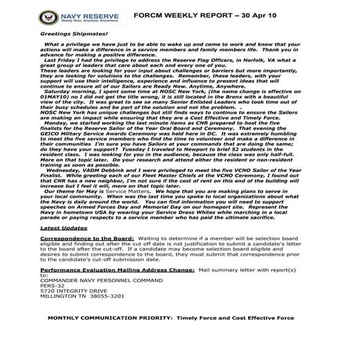 Force Weekly 30 Apr 10