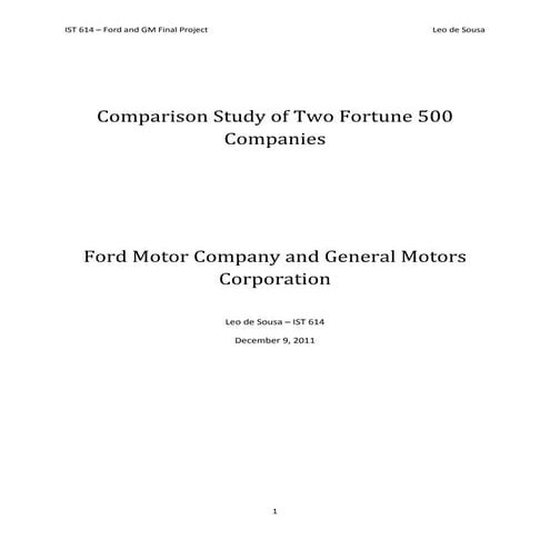 Ford and GM A Comparison of 2 Fortune 500 Companies