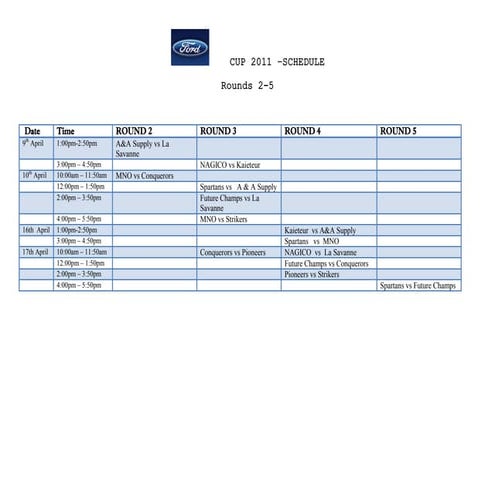 Ford cup 2011  schedule