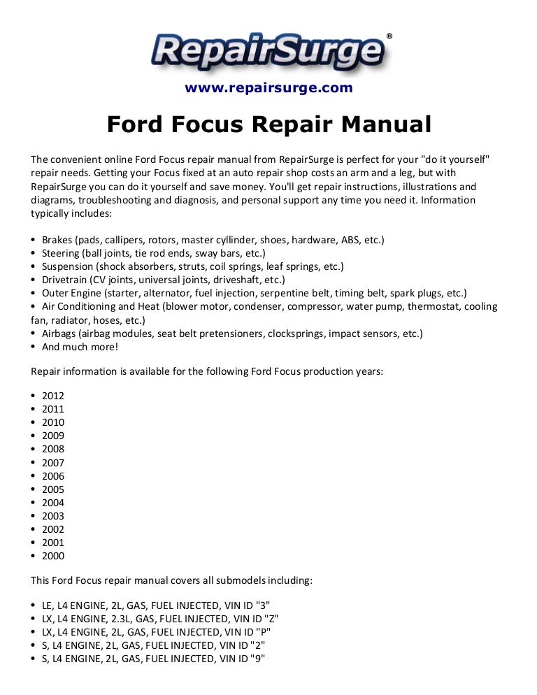 Ford Focus Repair Manual 2000 2012