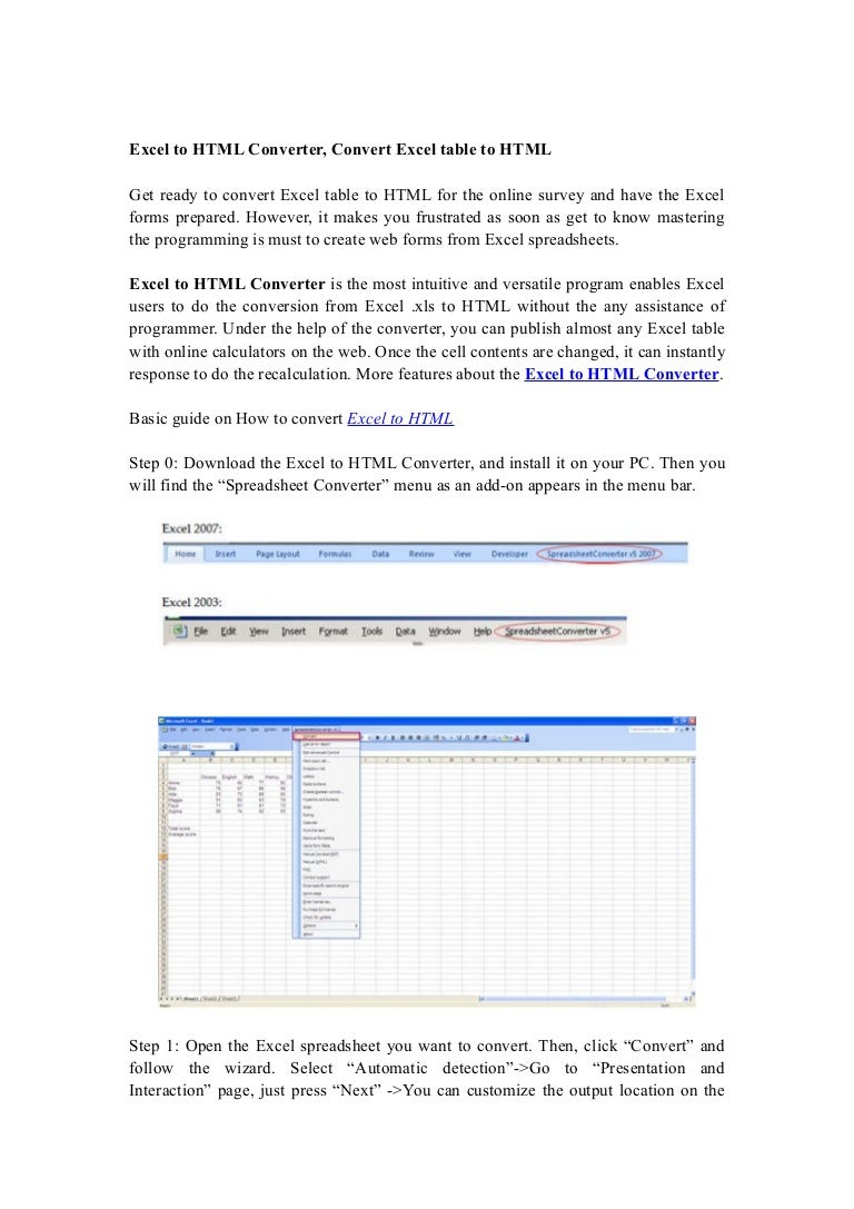 Excel to html converter convert excel table to html