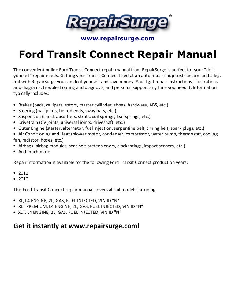 Ford Transit Connect Repair Manual 20102011