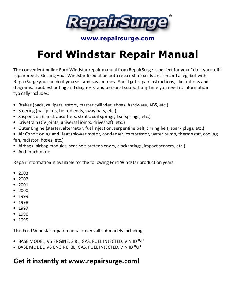 Ford Windstar Repair Manual 1995 2003