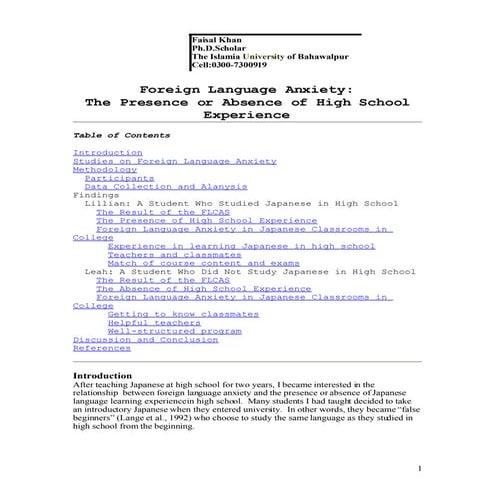 Foreign Language Anxiety