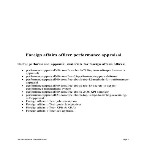 Foreign affairs officer performance appraisal