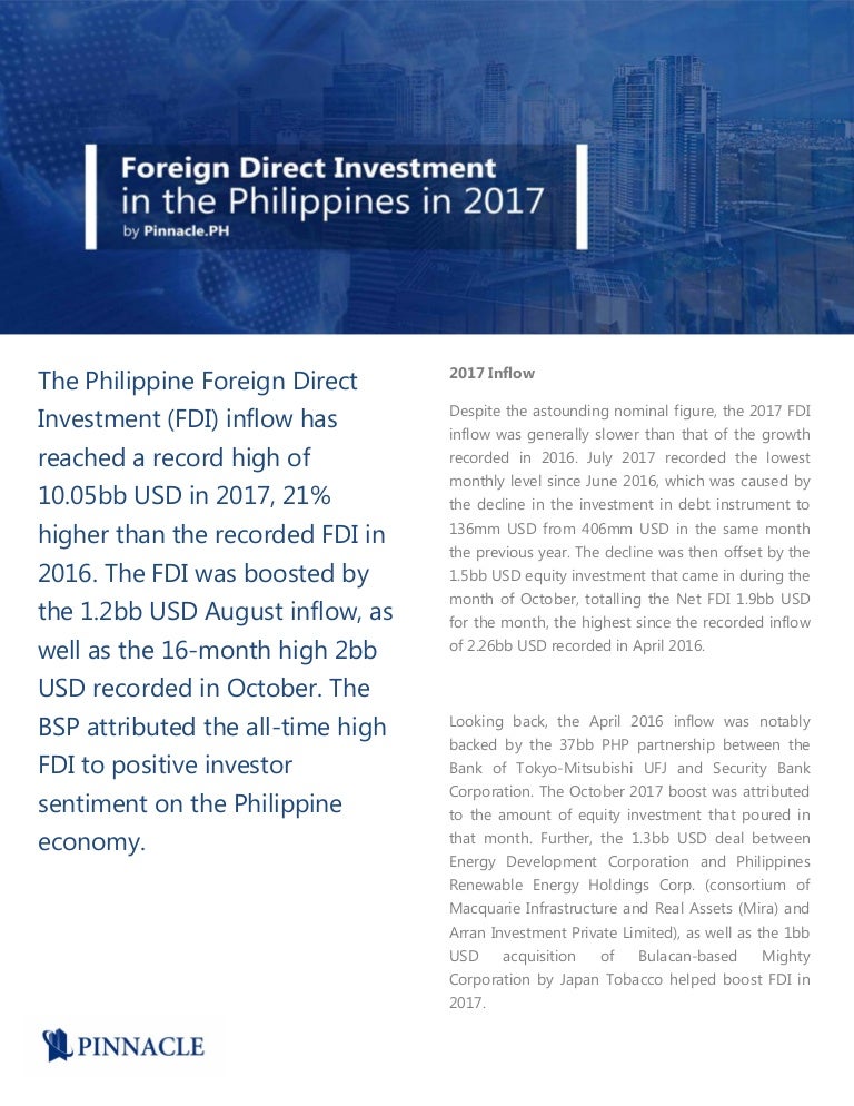 Foreign Direct Investment in the Philippines in 2017