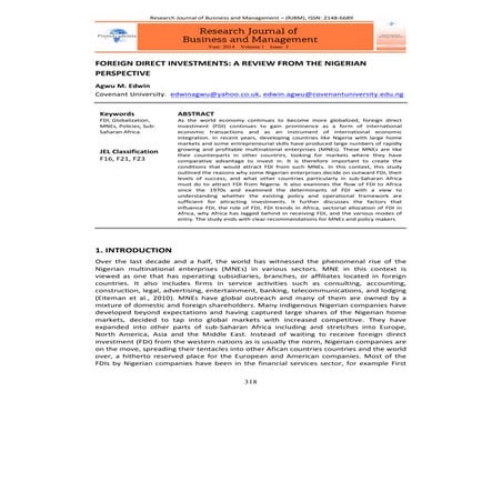 Foreign direct investments   a review from the nigerian perspective