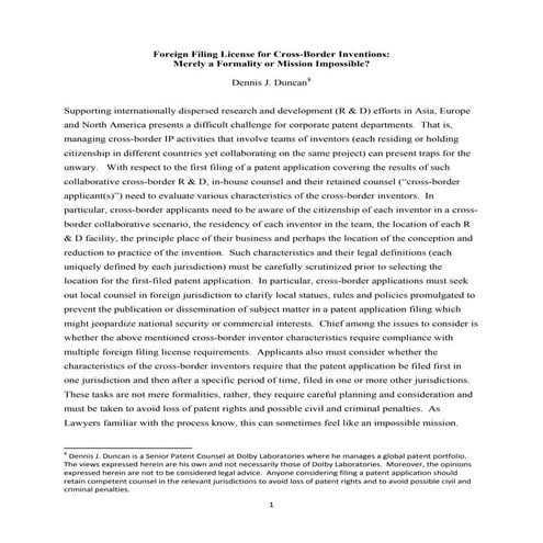 Foreign filing license for cross border inventions