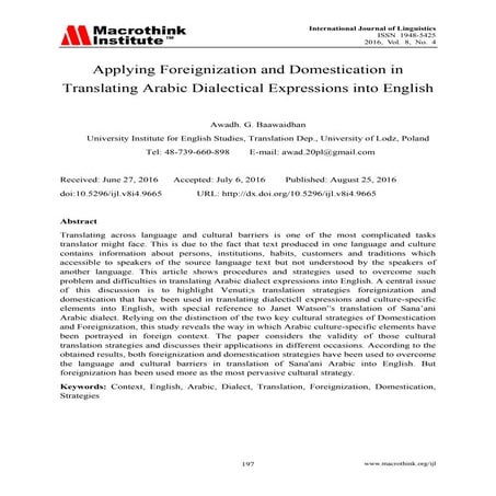 Foreignization and Domestication examples between English and Arabic