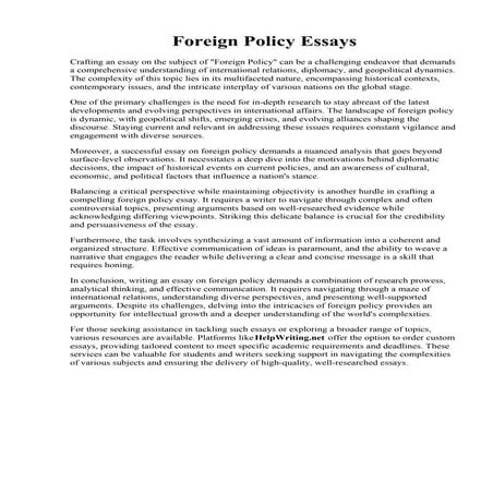 Foreign Policy Essays. Foreign Policy Formulation Essay Example  Topics and W...