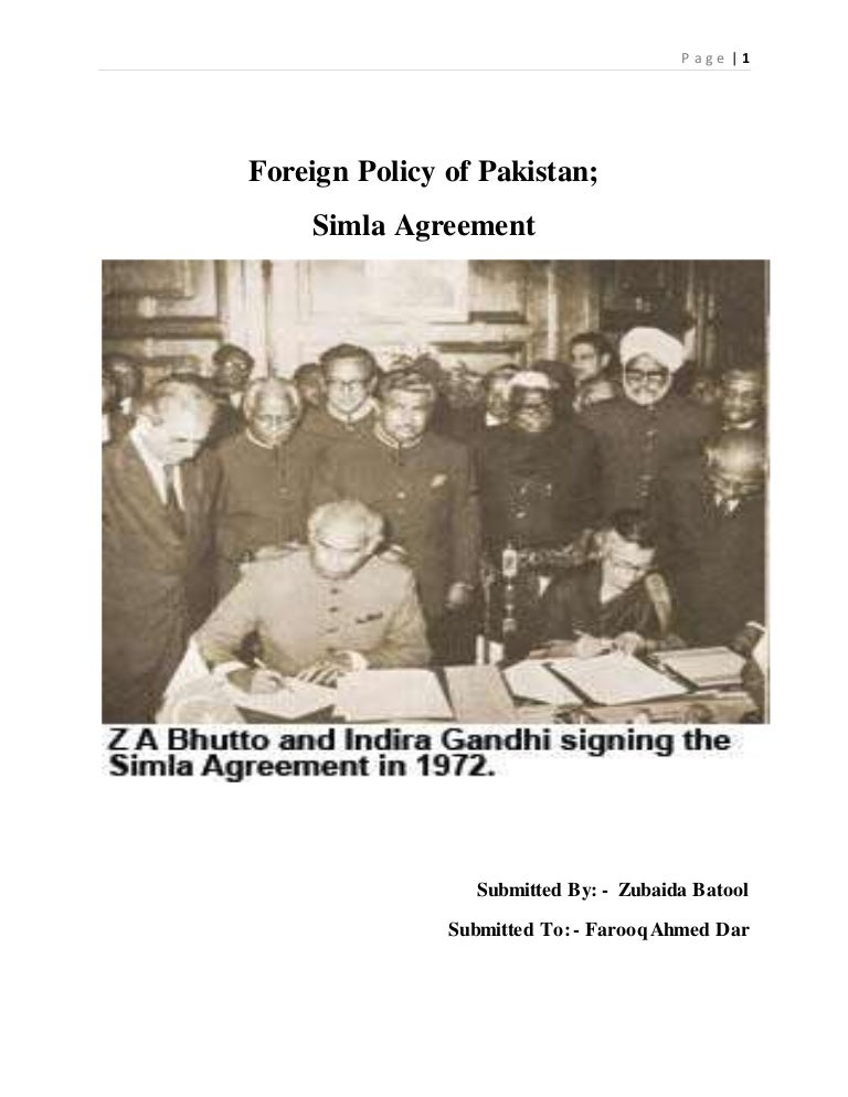 Foreign Policy of Pakistan and Simla Agreement