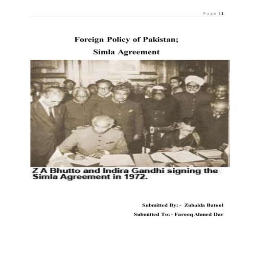 Foreign Policy of Pakistan and Simla Agreement