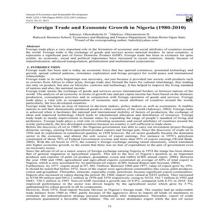 Foreign trade and economic growth in nigeria (1980 2010)