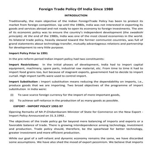 Foreign Trade Policy Of India Since 1980