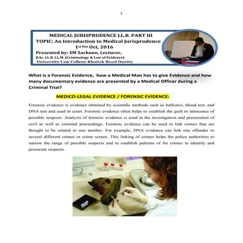 {Medical Jurisprudnece} Forensic evidence | PDF