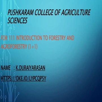 FORESTRY and Agroforestry
