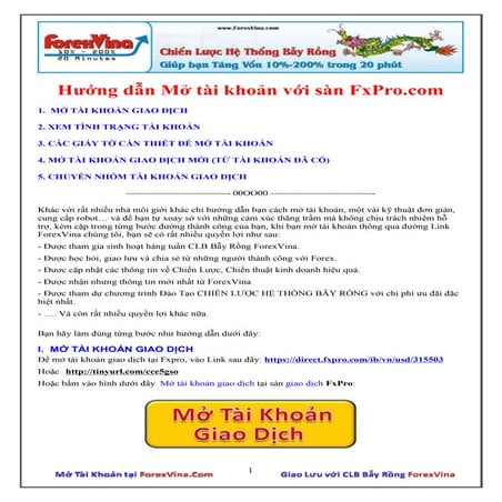 Forex vina.com  hướng dẫn mở tài khoản