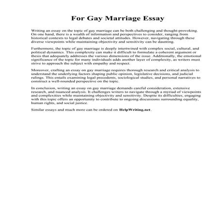For Gay Marriage Essay. Ave Maria School of Law