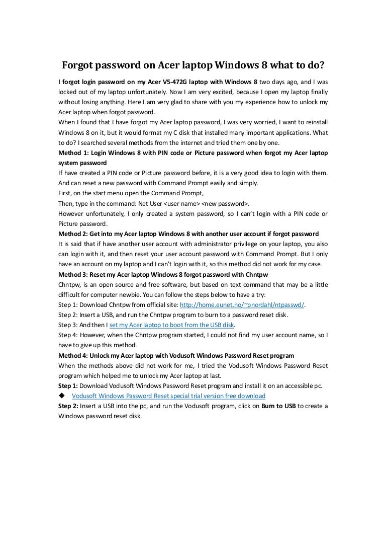 password on acer laptop windows 8