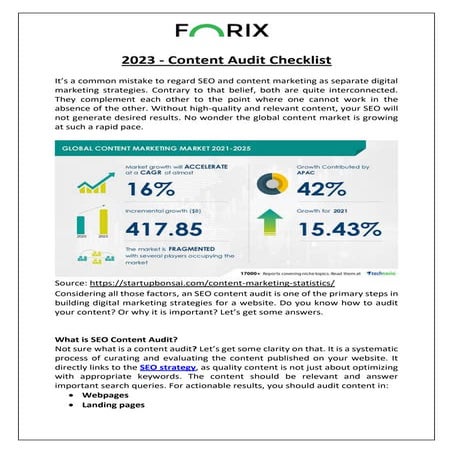 Forix SEO - 2023 - Content Audit Checklist