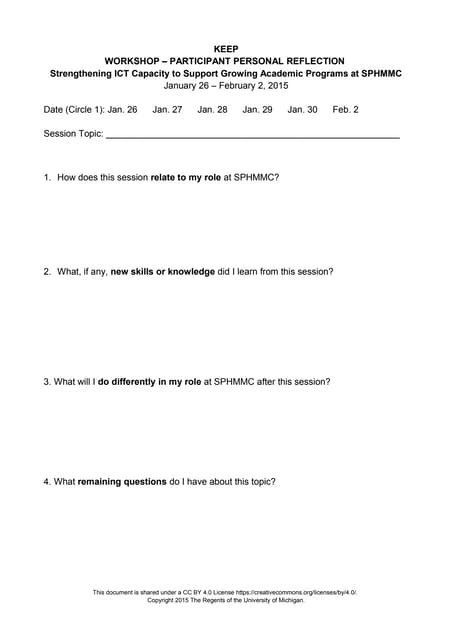 2015 - Information Resources and ICT at SPHMMC- Session Reflection Form