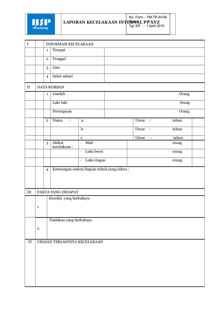 Form 01 laporan kecelakaan internal pt xyz