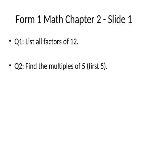 Comprehensive Form 1 Mathematics: Factors, Multiples, HCF, LCM, and ...