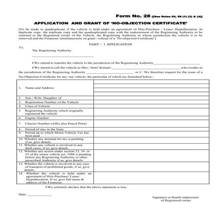 Form 28 application for rto noc | PDF