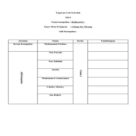 Form 4 Chemistry Project. [Radioactive]