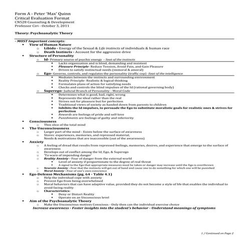 An Overview: Psychoanalytic Theory