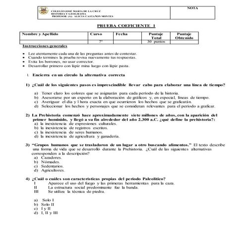 Forma a prueba nº1 septimo sociales