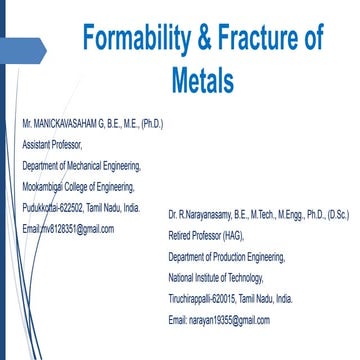 Formability and Fracture of Metals for Industries