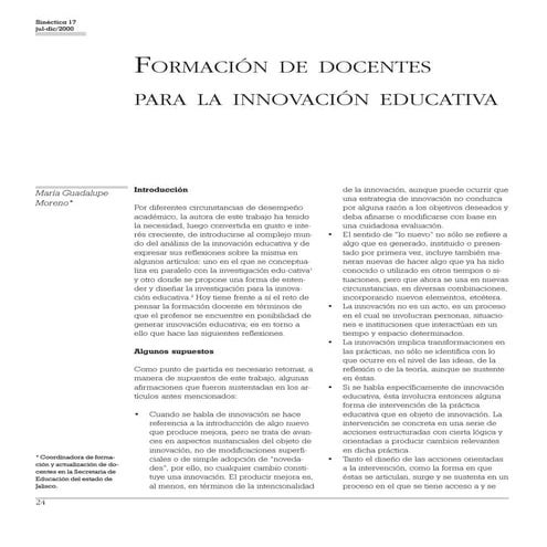 Formación de docentes para la innovación educativa | PDF