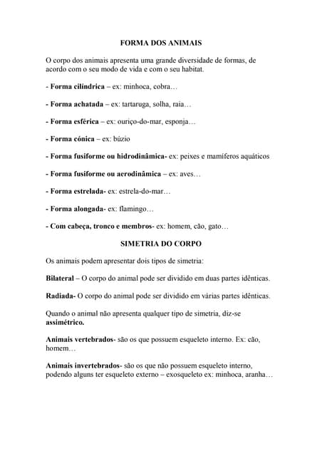 Forma Dos Animais E Simetria
